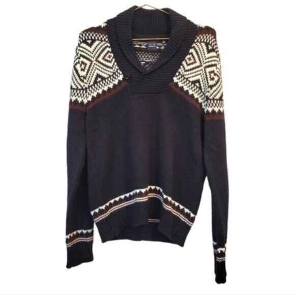 Blue Saks Fifth Avenue | Fair Isle Nordic Style Shawl Collar Sweater Navy - Picture 1 of 6